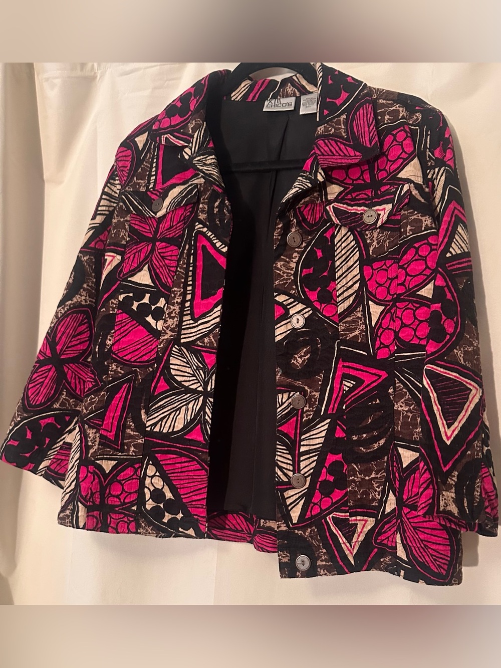 Women’s Chico’s Pink & Black Patterned Button Jacket